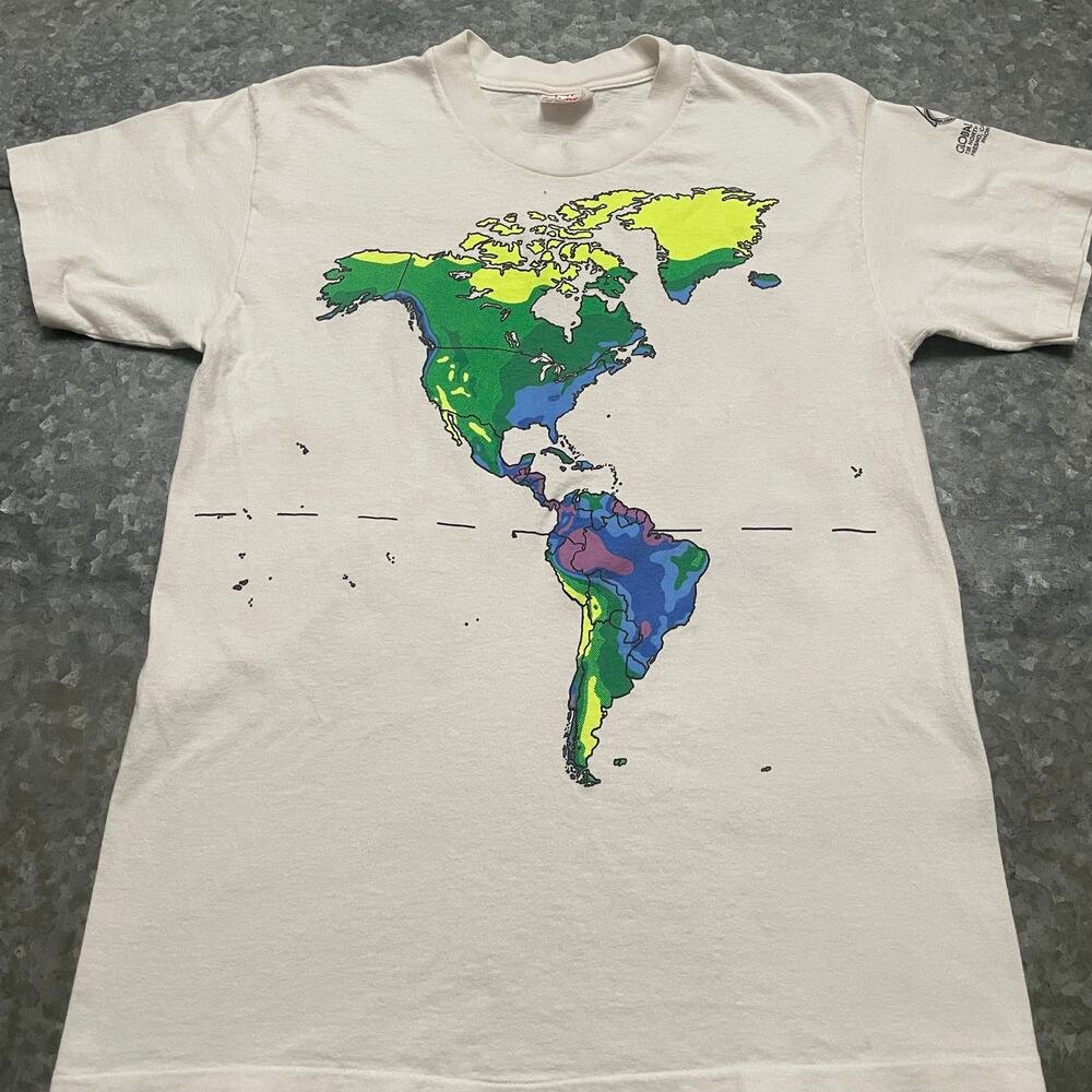 Vintage Traveller World Map Annual Precipitation Rainfall 1988 Shirt Medium USA